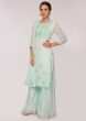 Mint blue thread embroidered georgette suit with cotton palazzo and chiffon dupatta 