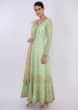 Mint green cotton silk anarkali dress in floral embroidery and butti only on Kalki