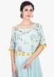 Mint green cotton tunic dress with resham embroidered top layer