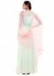 Mint Green One Shoulder Suit With Pale Peach Attached Dupatta