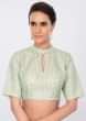 Mint green raw silk blouse in zari and sequins work only on kalki