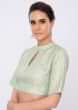Mint green raw silk blouse in zari and sequins work only on kalki