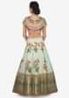 Mint blue lehenga in raw silk with floral print and resham embroidery only on Kalki
