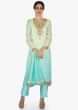 Mint green and sky blue straight suit in georgette with gotta patch embroidery only on Kalki