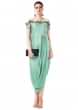 Mint Green Draped Gown With Hand Embroidered Cold Shoulder Online - Kalki Fashion