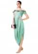 Mint Green Draped Gown With Hand Embroidered Cold Shoulder Online - Kalki Fashion