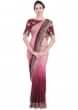 Mist pink and wine shaded saree in satin georgette with lace border only on Kalki