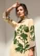 Moss green and cream unstithced suit with floral pritned hem line and sleeveonly on Kalki