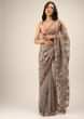 Mouse Grey Saree In Organza With Multi Color Resham Embroidered Floral Motifs Along With Moti And Cut Dana Accents  