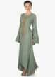Mud green long asymmetric tunic dress featuring in cotton only on kalki