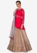 Mud Brown Lehenga In Raw Silk With Rani Pink Embroidered Blouse Online - Kalki Fashion