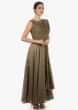 Mud olive green anarkali suit in chiffon with embroidered bodice