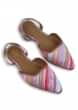 Multi Colored Mules With Back Strap Featuring Diagonal Striped Print And Braided Rose Gold Zari By Vareli Bafna