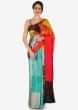 Multi color crepe saree features with abstract print only on Kalki