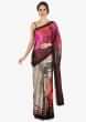 Multi color saree in grey and pink shades with strips and check print only on Kalki