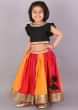 Kalki Girls Multi Colored Skirt With Sequins Border And Black Crop Top