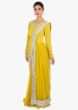 Mustard anarkali dress in gathers and over lapping layers