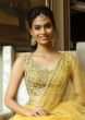 Mustard Cut Out Crop Top With Satin Skirt Having Under Layer In Net Online - Kalki Fashion