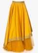 Mustard cut out crop top with satin skirt having under layer in net