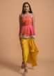 Mustard Draped Skirt And Bandhani Printed Peplum Top With Mirror Work  