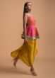 Mustard Draped Skirt And Bandhani Printed Peplum Top With Mirror Work  