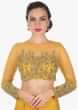 Mustard Saree Gown In Georgette Designed With Cut Dana And Tassels Online - Kalki Fashion