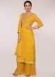 Mustard georgette suit in gotta patch embroidery and butti in floral motif 