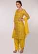 Mustard jaal embroidered georgette suit with patiala pant and chiffon dupatta