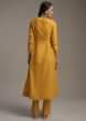 Mustard Yellow A Line Suit In Cotton With Pin Tucks Detailing And Teamed With A Zari Embroidered Organza Dupatta  