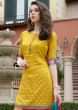 Mustard Yellow Palazzo Suit With Mirror Abla Work And Thread Embroidered Buttis  