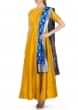 Mustard Cotton Silk Top with Kundan Embroidery and Royal Blue Brocade Silk Dupatta only on Kalki