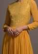 Mustard Georgette Jumpsuit With Mirror And Resham Embroidered Bodice 