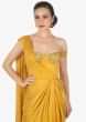 Mustard Gown With Corset Embroidered Bodice And High Slit Online - Kalki Fashion