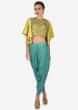 Muted Gold Heavy Satin Top And Blue Mul Cotton Dhoti Pants Set Online - Kalki Fashion