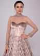 Natural beige sequins embroidered net gown with panel corset velvet bodice 