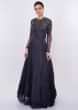 Navy blue crushed chiffon gown with heavy sequins work only on Kalki