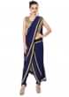 Navy Blue Dhoti Saree Gown Matched With Embroidered Blouse Online - Kalki Fashion