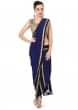 Navy Blue Dhoti Saree Gown Matched With Embroidered Blouse Online - Kalki Fashion