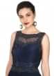 Navy blue gown adorn in resham and kardana embroidery only on Kalki