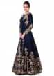 Navy Blue Gown With Zari And Sequins In Floral Embroidery Online - Kalki Fashion