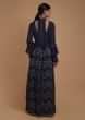 Navy Blue Indowestern suit With Abla Work In Chevron Pattern And Bell Sleeves  