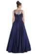 Navy blue net and dupion silk gown with 3D flower, resham and stones only on Kalki
