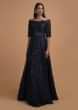 Navy Blue Off Shoulder Gown Adorn In Embossed Thread And Sequin Embroidery Online - Kalki Fashion