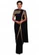 Navy Blue Pre Stitched Saree With Fancy Cape Online - Kalki Fashion