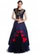 Navy blue raw silk and net gown with zari work and cascading hemline only on Kalki