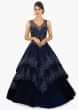 Navy blue raw silk gown in multiple layer