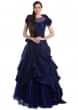 Navy blue satin silk and net gown with 3D flower only on Kalki
