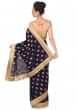 Navy blue silk saree with weave embroidery only on Kalki