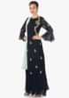 Navy blue straight palazzo suit adorn in cut dana and sequin embroidery