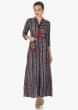 Navy blue, cream and red kurti with embroidered pocket and fancy tassel on placket 